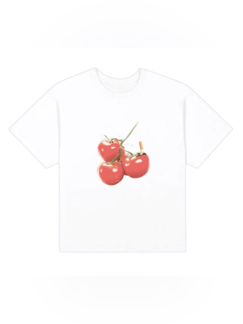 White Short-Sleeve Tee with Red Tomato Graphic